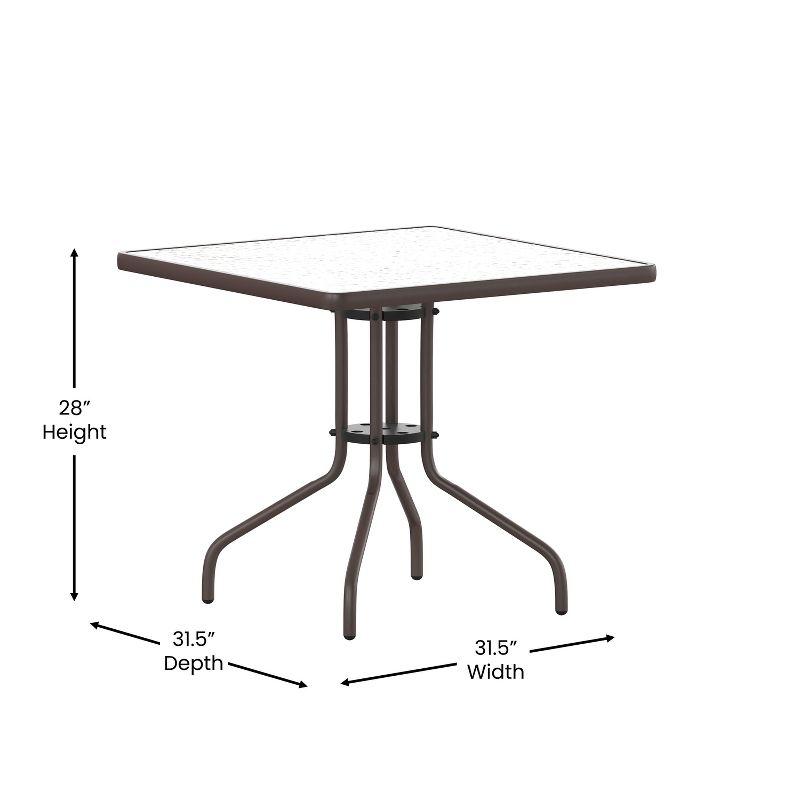 Emma and Oliver 31.5" Square Tempered Glass Metal Table with Smooth Ripple Design Top