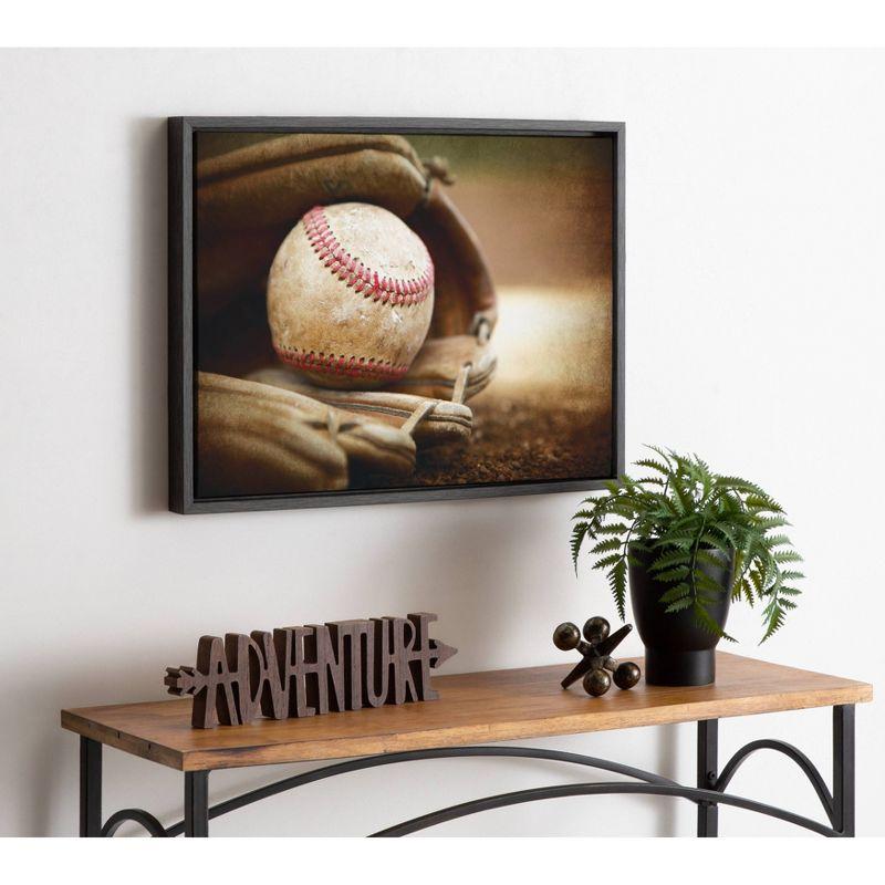 DesignOvation 18" x 24" Sylvie Baseball Glove Framed Canvas by Shawn St. Peter Gray: Vintage Sports Wall Art