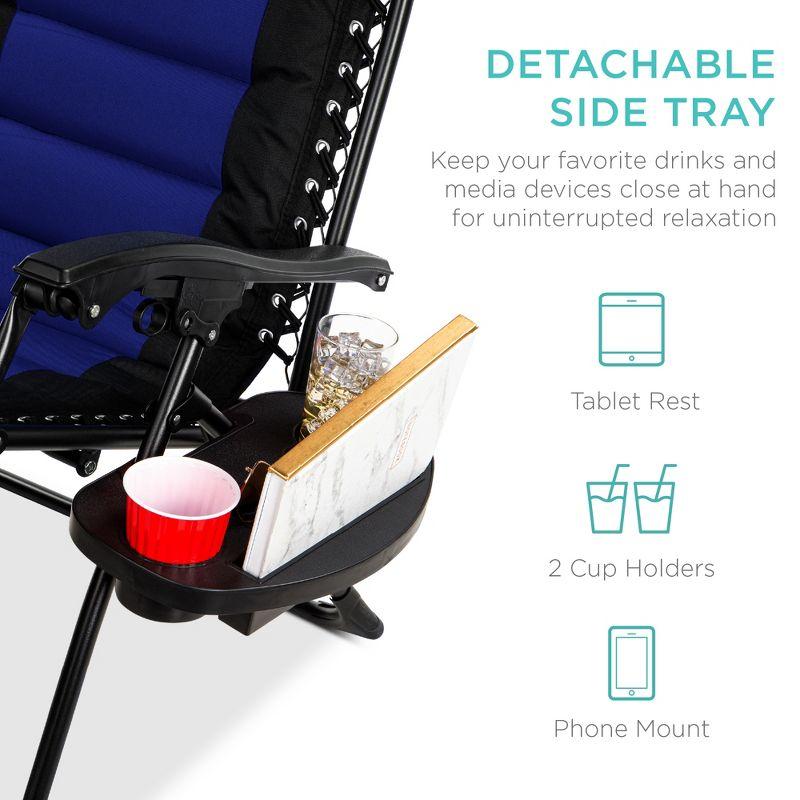 Best Choice Products Oversized Padded Zero Gravity Chair, Folding Outdoor Patio Recliner w/ Side Tray - Black/Blue
