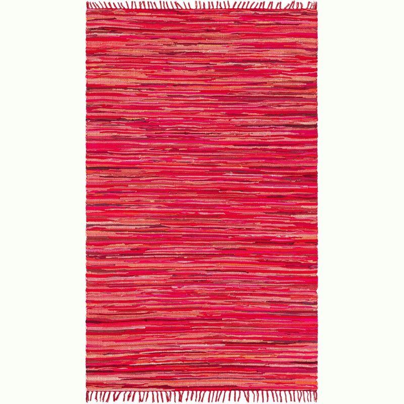 Presley Striped Hand-Knotted Cotton Red Area Rug