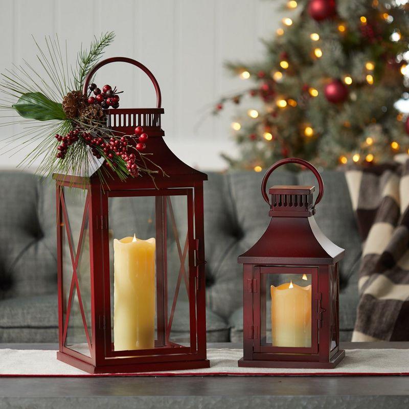 Rustic Red Metal Hanging Lantern Set