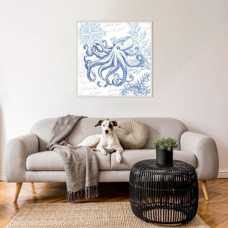 Coastal Sketchbook Octopus Blue and White Canvas Wall Art