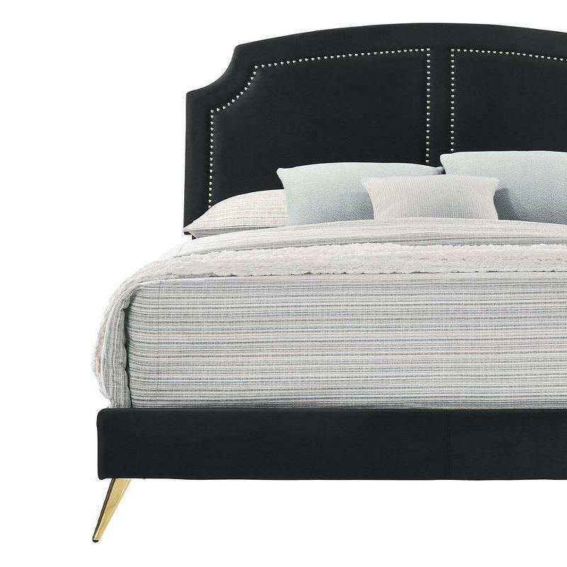 Zeena 86" King Bed Black Velvet - Acme Furniture: Faux Leather Upholstery, Nailhead Trim, No Box Spring Needed