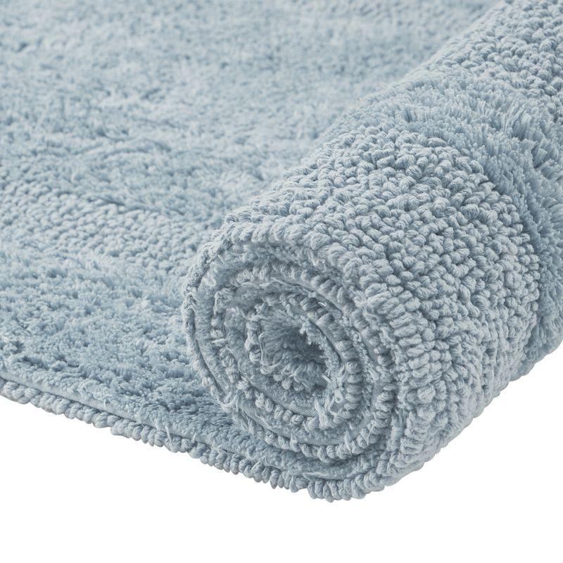 Better Trends Lux 100% Cotton Tufted Solid Reversible Bath Rug Set 2 PC (17" x 24" | 21" x 34") - Blue