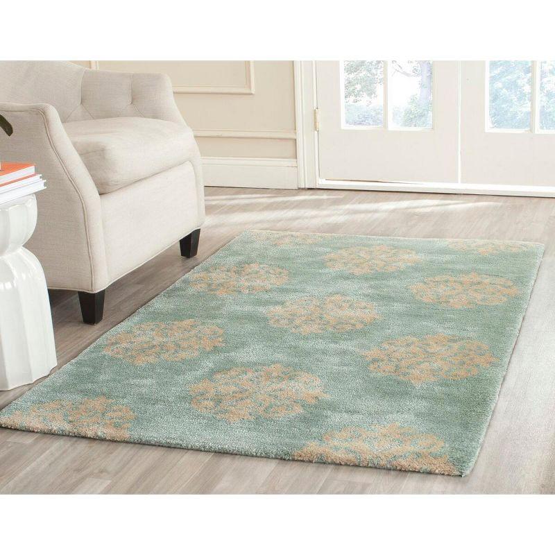 Turquoise Hand-Tufted Wool and Viscose Area Rug