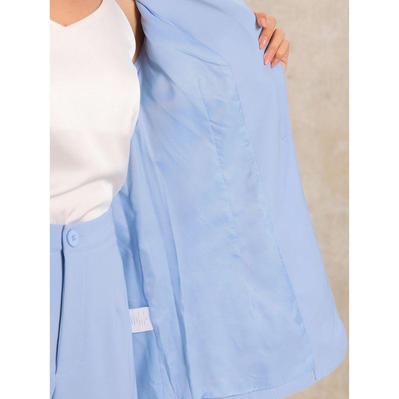 INSPIRE CHIC Women's Long Sleeves Blazer and Short Pants 2-Piece Suit Sets Light Blue X-Small