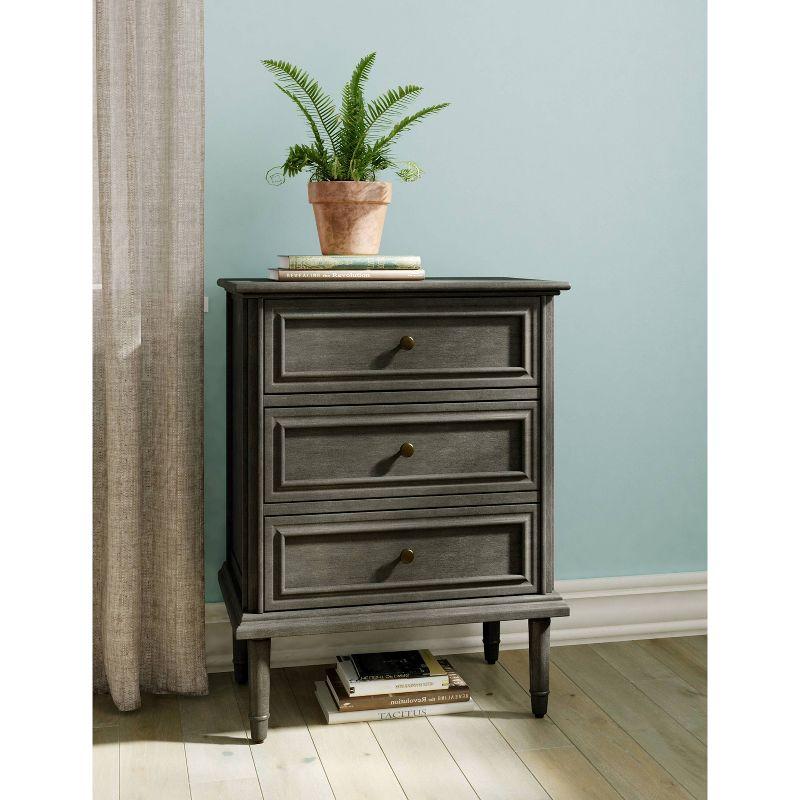 Traditional Dark Gray 3-Drawer Office Storage Cabinet with Bronze Hardware