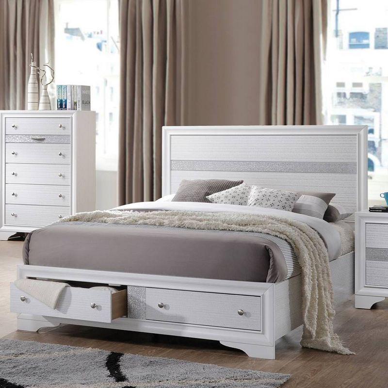 Naima White Queen Storage Bed with Wood Headboard and 2 Drawers