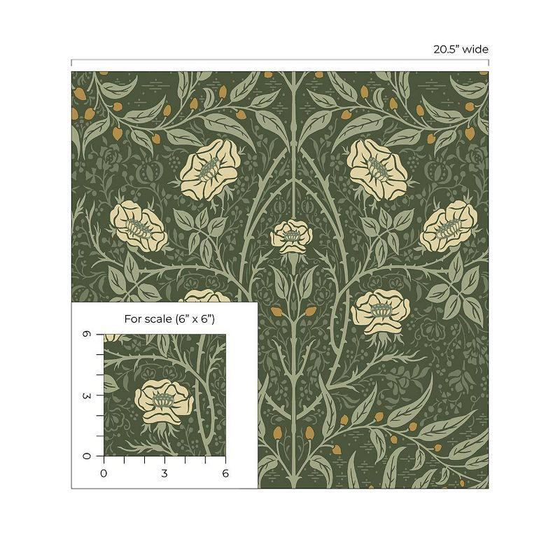 NextWall Stenciled Floral Peel and Stick Wallpaper Green: Vintage Botanical Vinyl, Self-Adhesive, Repositionable, 30.75 Sq Ft Coverage