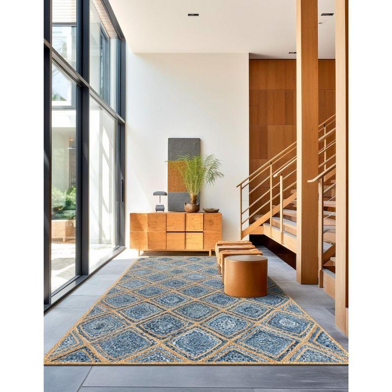 Blue and Beige Handmade Braided Jute Area Rug