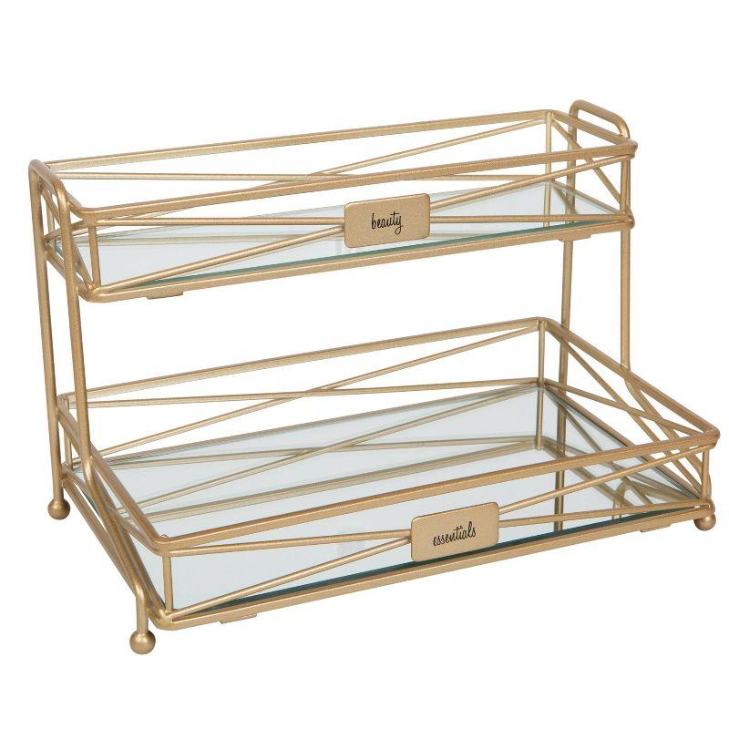 Satin Gold Two-Tier Mirrored Vanity Tower