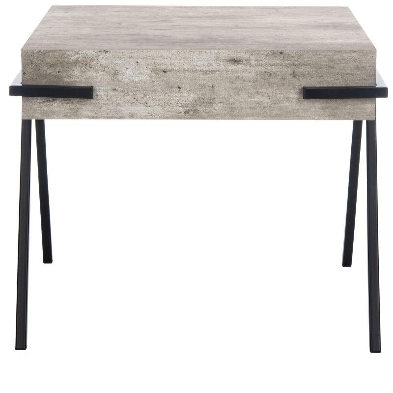 Transitional Jett 20" Square Light Grey Wood & Black Metal Accent Table