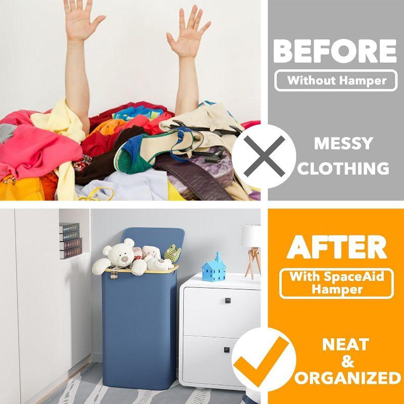 110 L Laundry Hamper with Lid,features Bamboo Handle,Blue