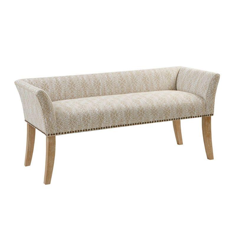Madera Accent Bench Taupe: Madison Park, Rectangle, Nailhead Trim, Polyester Upholstery, Wood Legs