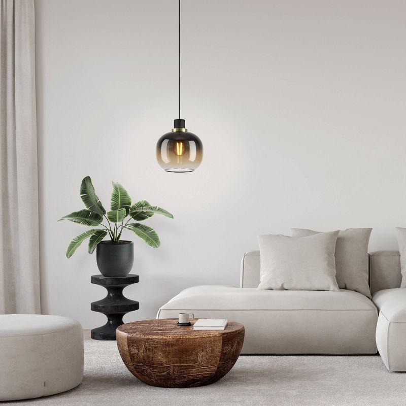 1-Light Oilella Pendant Structured Black Finish with Vaporized Amber Glass Shade - EGLO: ETL Listed, Adjustable, Dimmable