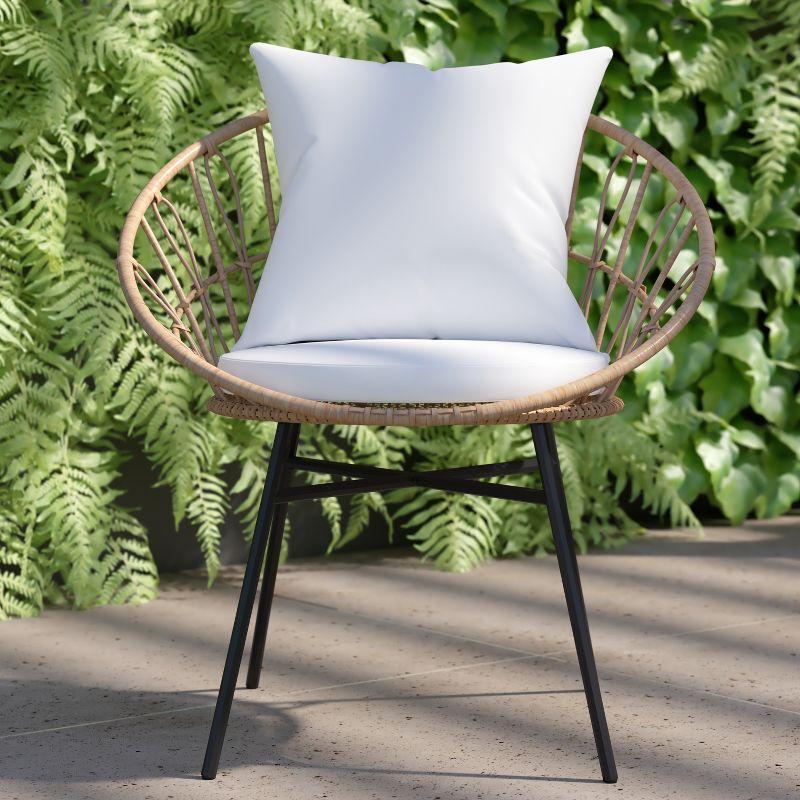 Flash Furniture Devon Set of 2 Indoor/Outdoor Modern Papasan Patio Chairs, Rope with Tan Finish PE Wicker Rattan and Light Gray Cushions
