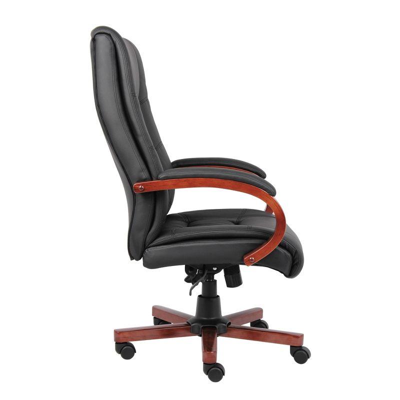 High Back Executive Wood Finished Chairs Black/Brown - Boss Office Products: Caressoft, Pneumatic Lift, Swivel