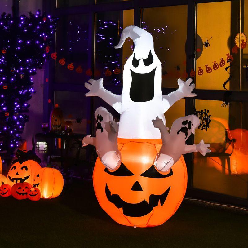 Tangkula 6ft Halloween Inflatables Ghost Pumpkin-Halloween Blow Up Yard Decorations w/Build-in LED Light