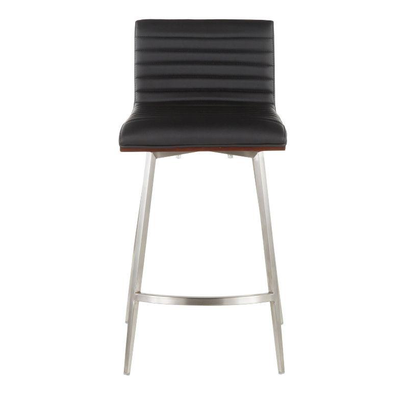 LumiSource Set of 2 Mason Contemporary Swivel Counter Height Barstools Black: Faux Leather, Steel Legs, Fixed 26" Seat Height