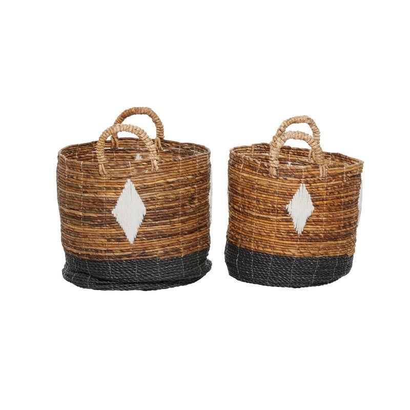 2pk Banana Leaf Storage Baskets Brown/Black - Olivia & May: Large Decorative Wicker with Handles, Contemporary Style