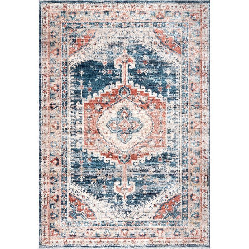 Nuloom Harley Medallion 4x6 Indoor Area Rug for Living Room Bedroom Dining Room Kitchen, Blue/Ivory