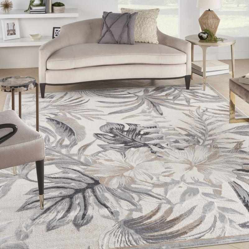 Ivory Elegance 8' x 10' Synthetic Tropical Botanical Area Rug