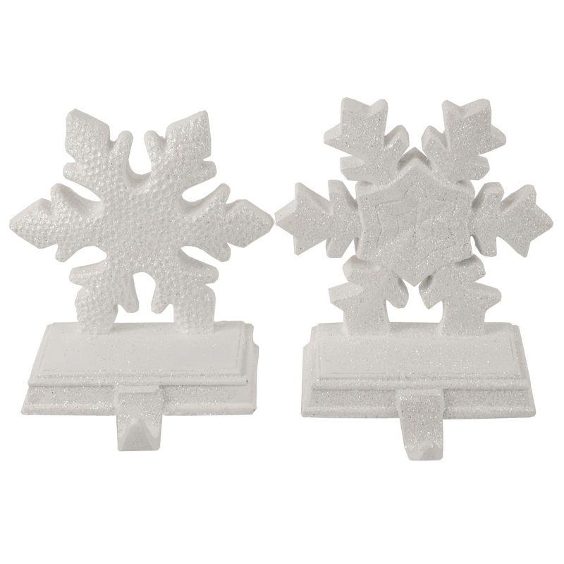 Set of 2 White Glittered Snowflake Christmas Stocking Holder 6.5"