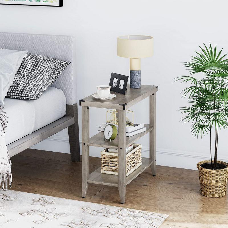 Farmhouse End Table Rustic Side Table with Storage Shelf