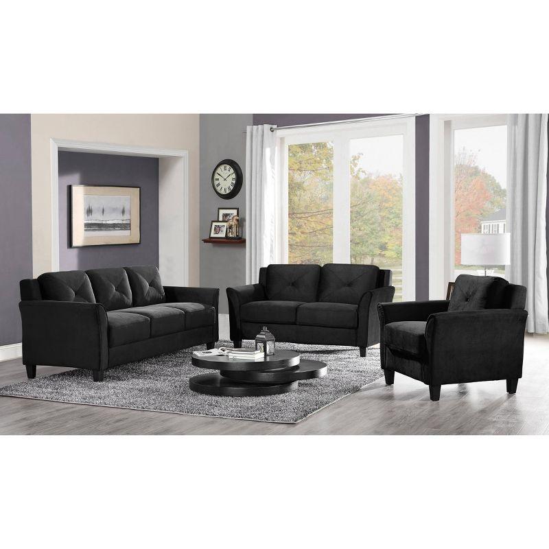 Harper Black Tufted Microfiber Sofa with Flared Arms