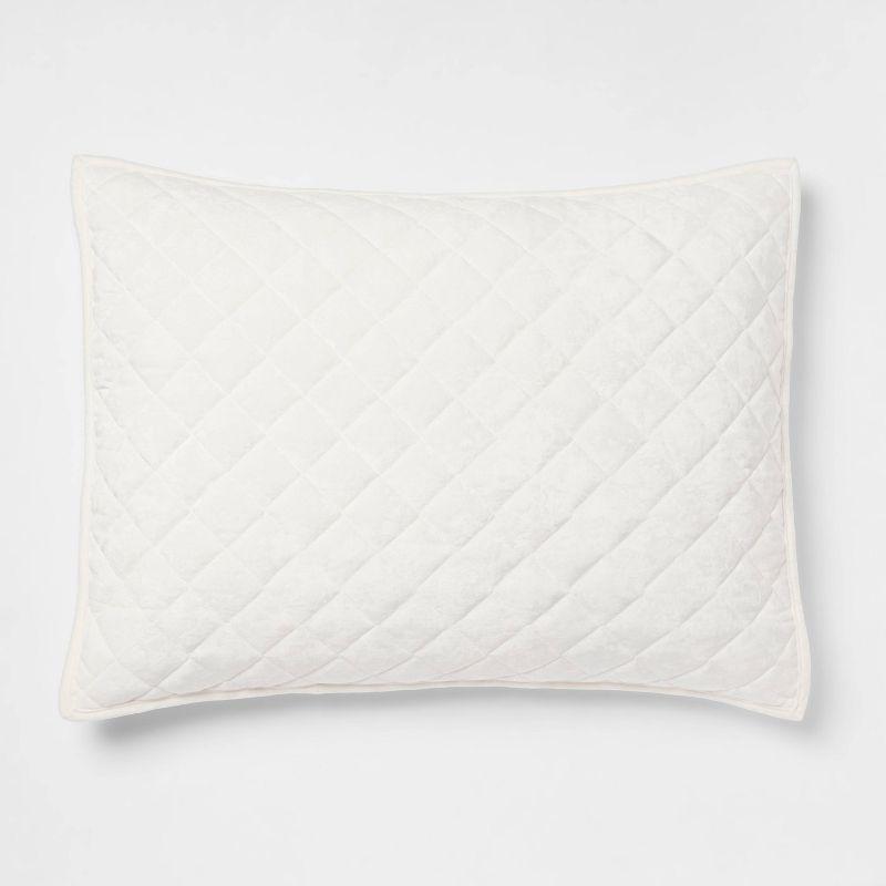 Standard Luxe Diamond Stitch Velvet Quilt Sham Ivory - Threshold™: OEKO-TEX Certified, Machine Washable, No Flange