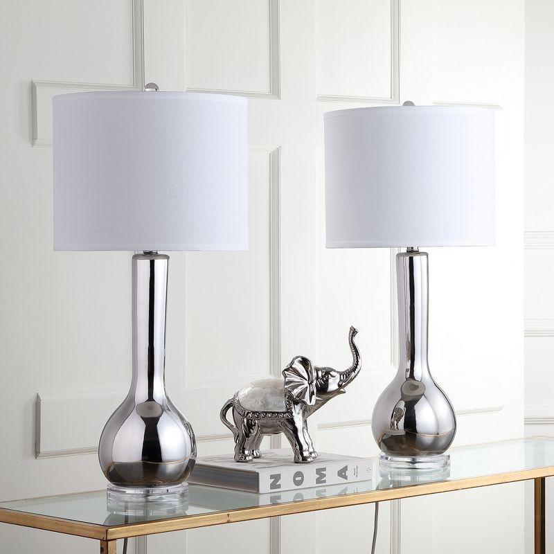 Elegant Silver Ceramic Gourd Table Lamp Set with White Shade