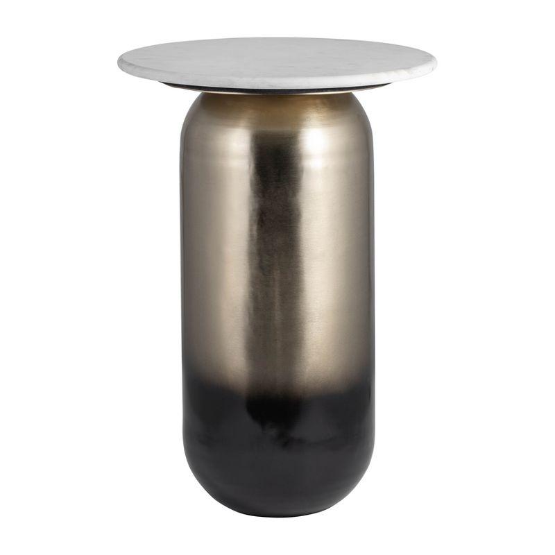 Gold and White Marble Top Round Metal Side Table