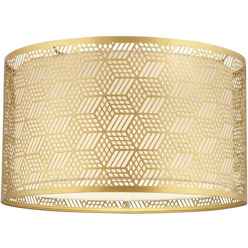 Springcrest Gold Finish Laser Cut Metal Large Drum Lamp Shade 17" Top x 17" Bottom x 10" High (Spider) Replacement