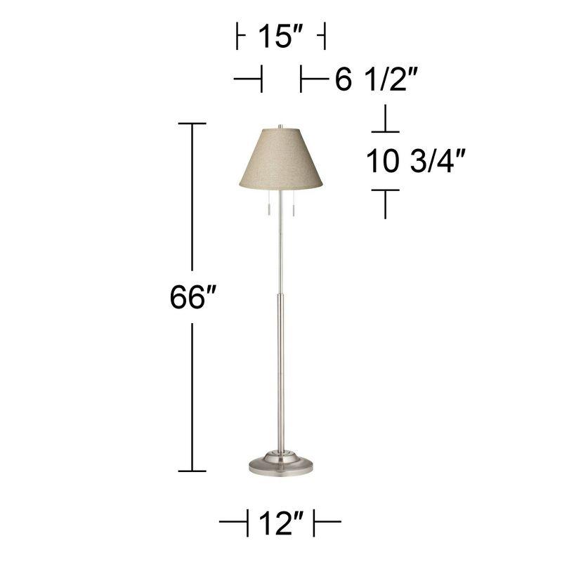 360 Lighting Abba Modern Floor Lamp Standing 66" Tall Brushed Nickel Silver Fine Burlap Fabric Empire Shade for Living Room Bedroom Office House Home