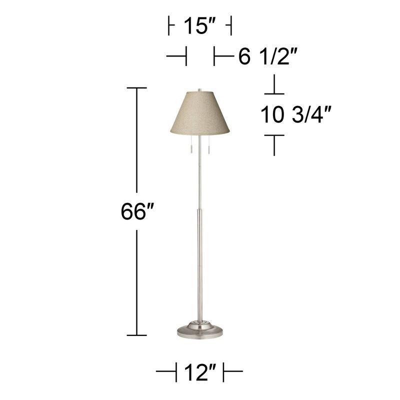 Sleek Brushed Nickel 66" Floor Lamp with Fine Burlap Shade