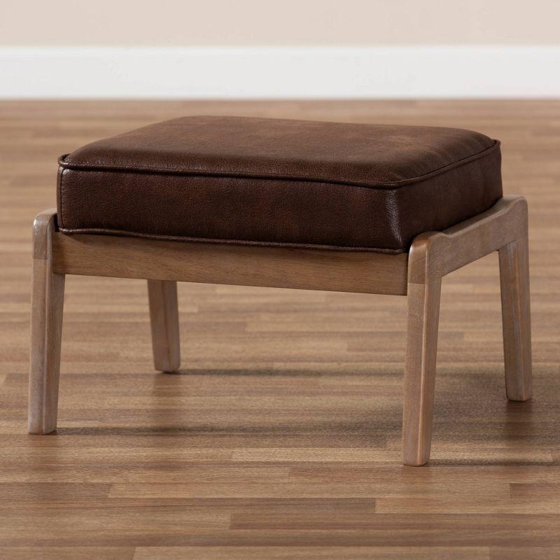 Sigrid Faux Leather Upholstered Wood Ottoman Dark Brown/Antique Oak - Baxton Studio: Modern Rectangular Bench, Spot Clean