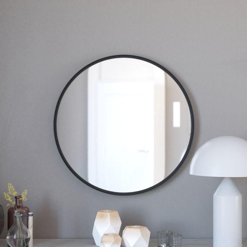 Merrick Lane Monaco 27.5" Round Accent Wall Mirror in Black with Metal Frame for Bathroom, Vanity, Entryway, Dining Room, & Living Room