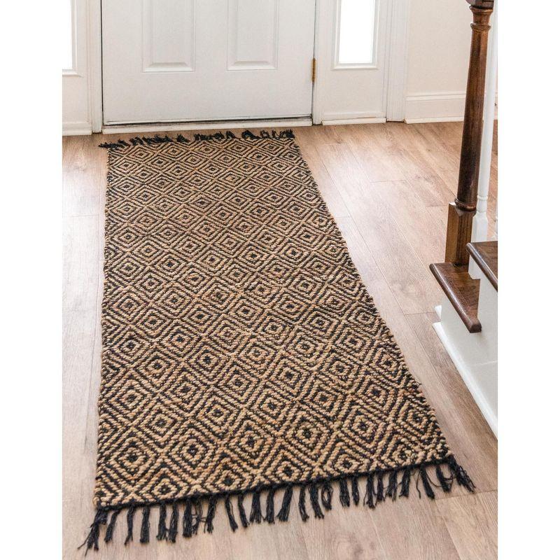 Black and Natural Geometric Braided Jute Runner