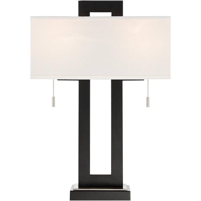 360 Lighting Neil Modern Rustic Table Lamp 26" High Black Metal with USB Charging Port White Rectangular Shade for Bedroom Living Room Bedside Desk