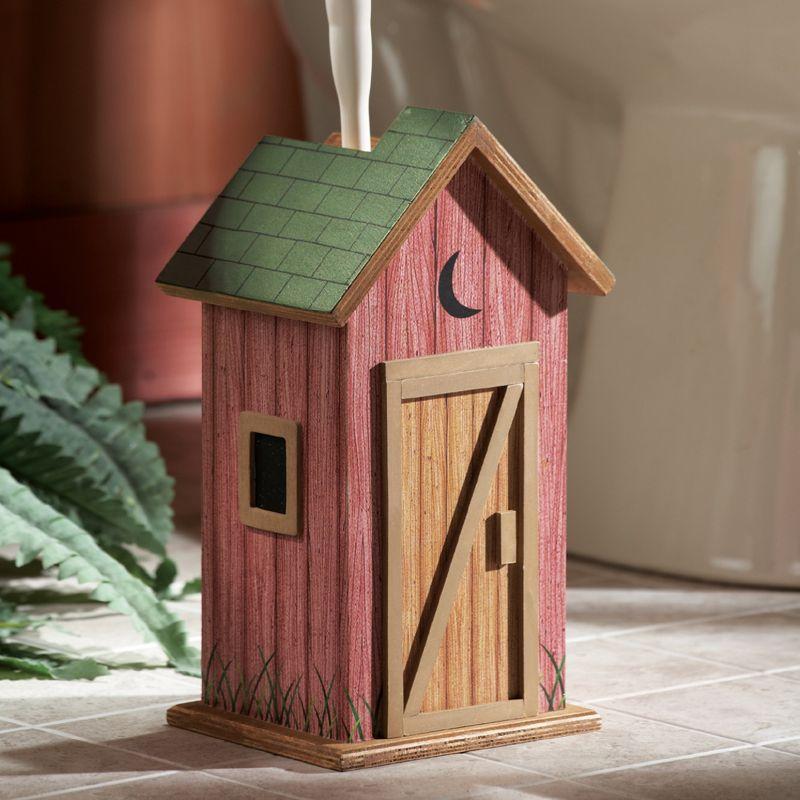 Rustic Red Wooden Outhouse Toilet Brush Holder