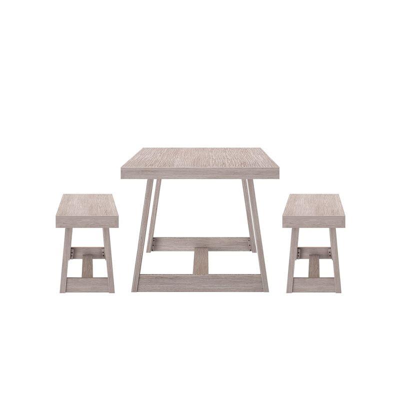 Plank+Beam Farmhouse Dining Table Set with 2 Benches, Table for Dining Room/Kitchen, Seats 6, 72", Seashell Wirebrush