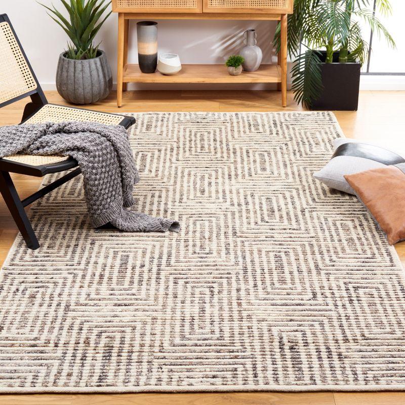 Ivory Geometric Hand-Knotted Wool Area Rug - 4' x 6'