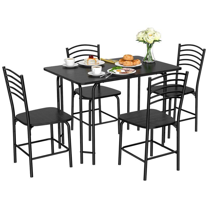 Black Steel Frame 5-Piece Modern Dining Set