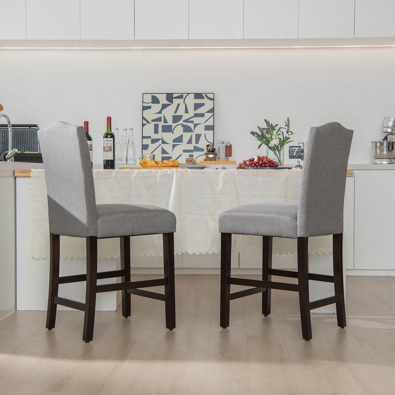 Gray Upholstered Counter Height Bar Stools with Wood Legs