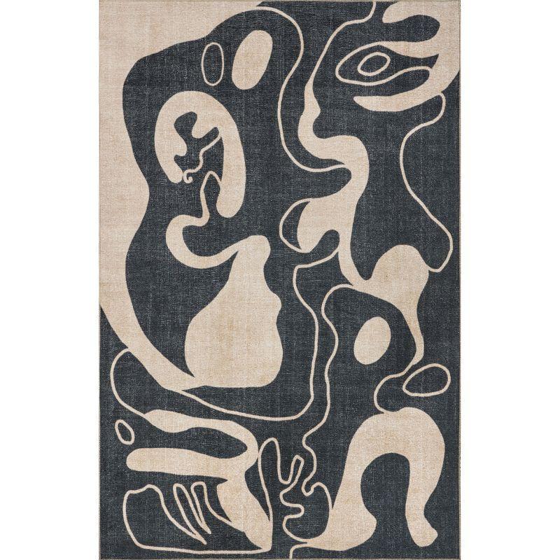 Carole Abstract Beige and Black Machine Washable Area Rug