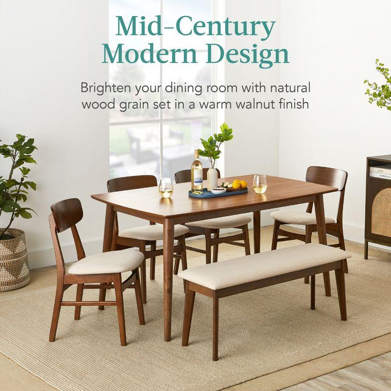 Walnut and Cream Mid-Century Modern 6-Piece Dining Set