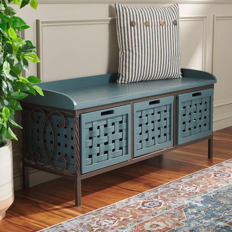 Isaac 3 Drawer Wooden Storage Bench - Teal - Safavieh