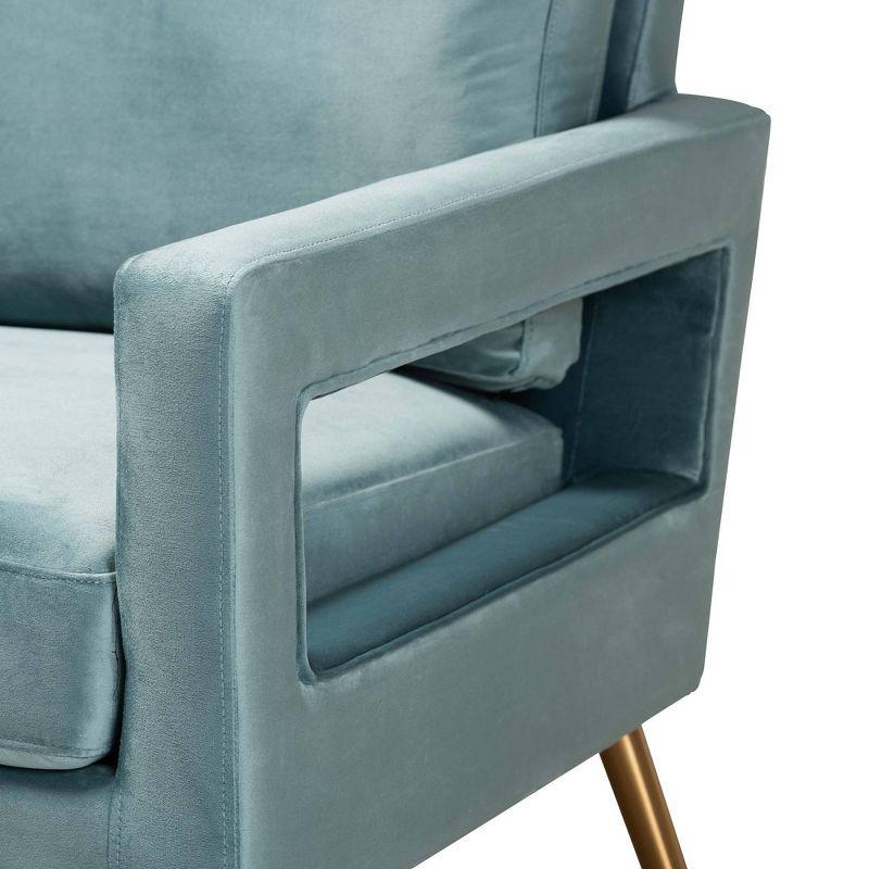 Elysian Light Blue Velvet and Gold Wood Accent Chair