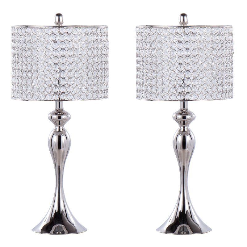LumiSource (Set of 2) Ashland 27" Contemporary Table Lamps Polished Nickel with Round Clear K9 Crystal Beads from Grandview Gallery: UL Listed
