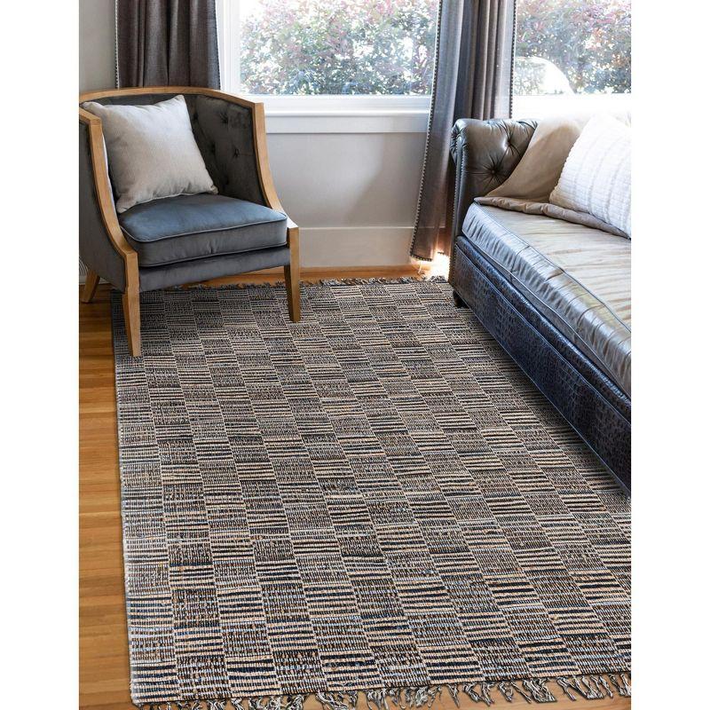 Handmade Gray and Blue Geometric Jute Area Rug